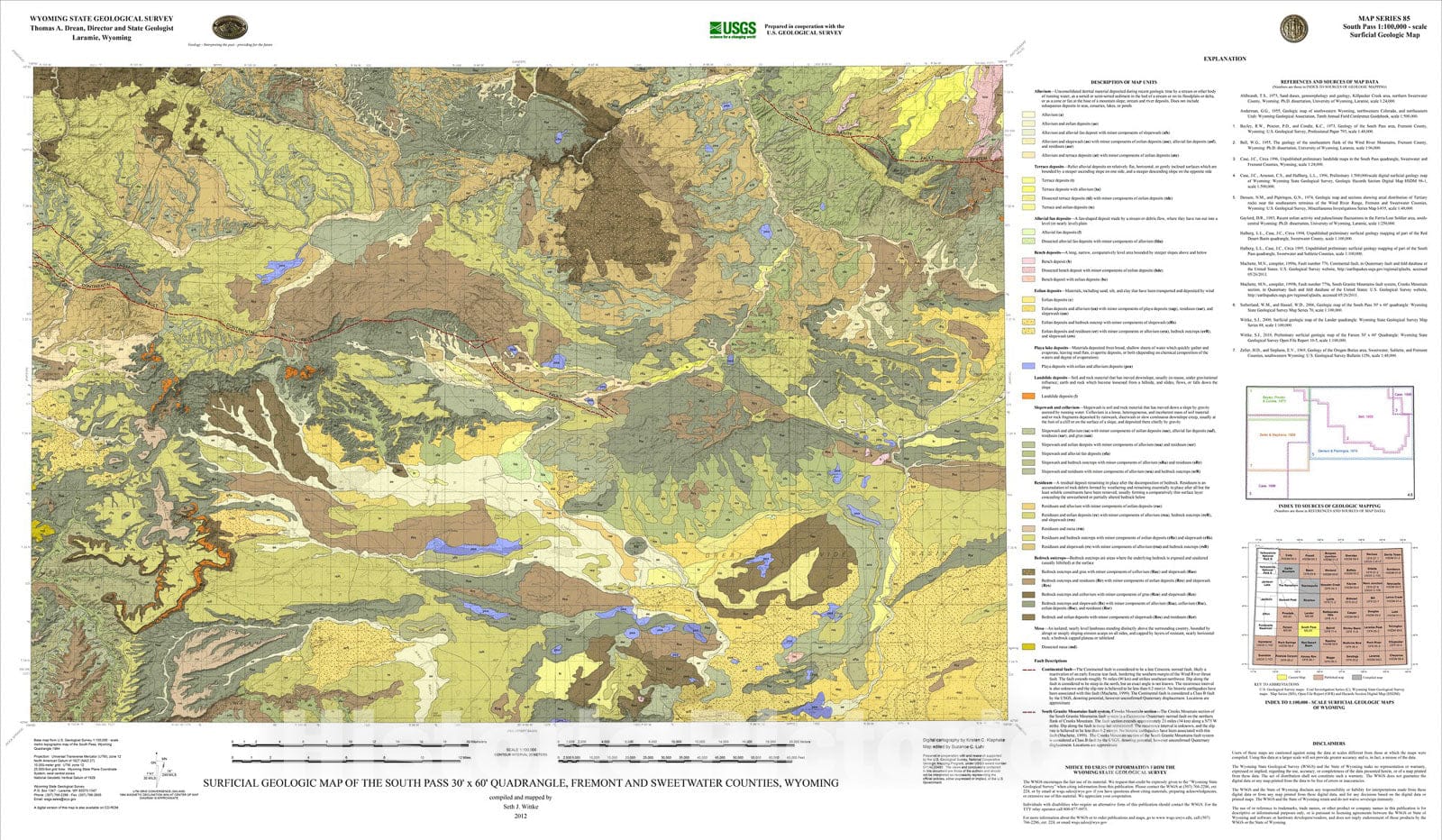 Map : Surficial geologic map of the South Pass 30' x 60' quadrangle, Fremont and Sweetwater Counties, Wyoming, 2012 Cartography Wall Art :