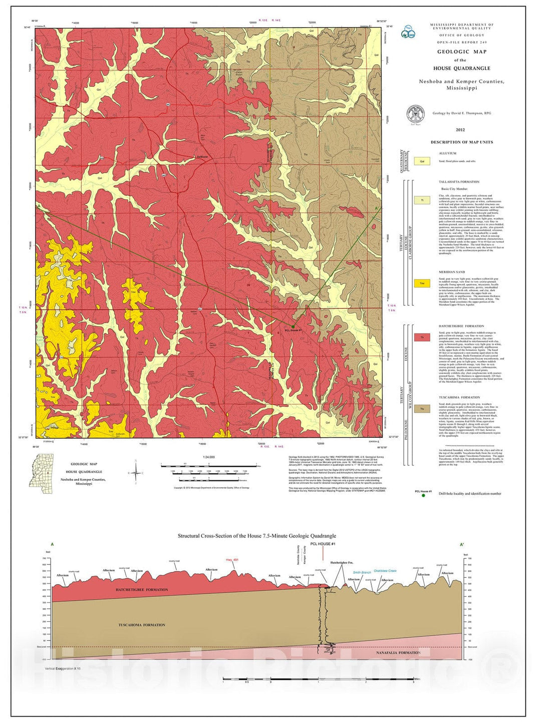 Map : Geologic map of the House quadrangle, Neshoba and Kemper counties, Mississippi, 2012 Cartography Wall Art :
