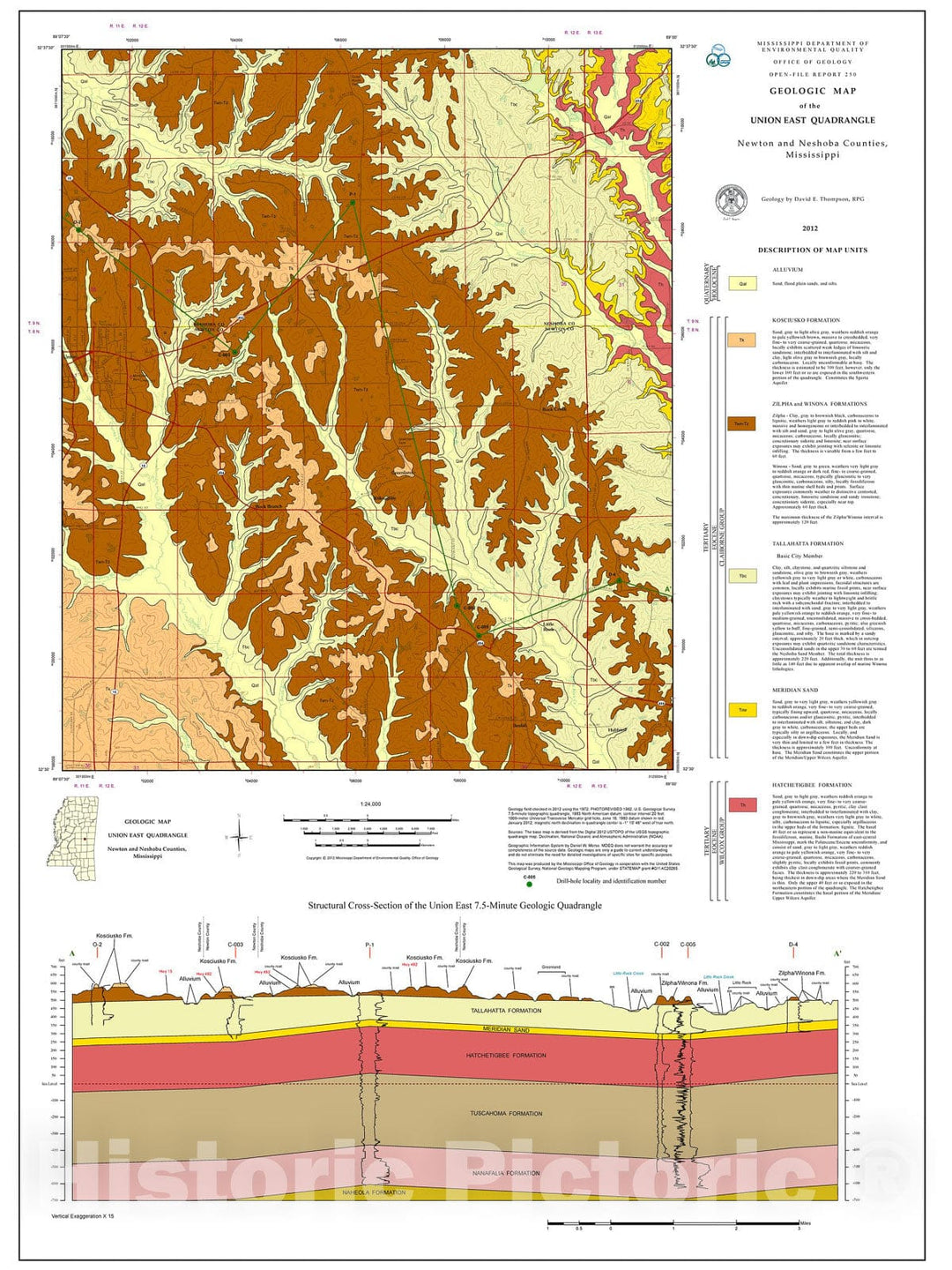 Map : Geologic map of the Union East quadrangle, Newton and Neshoba counties, Mississippi, 2012 Cartography Wall Art :