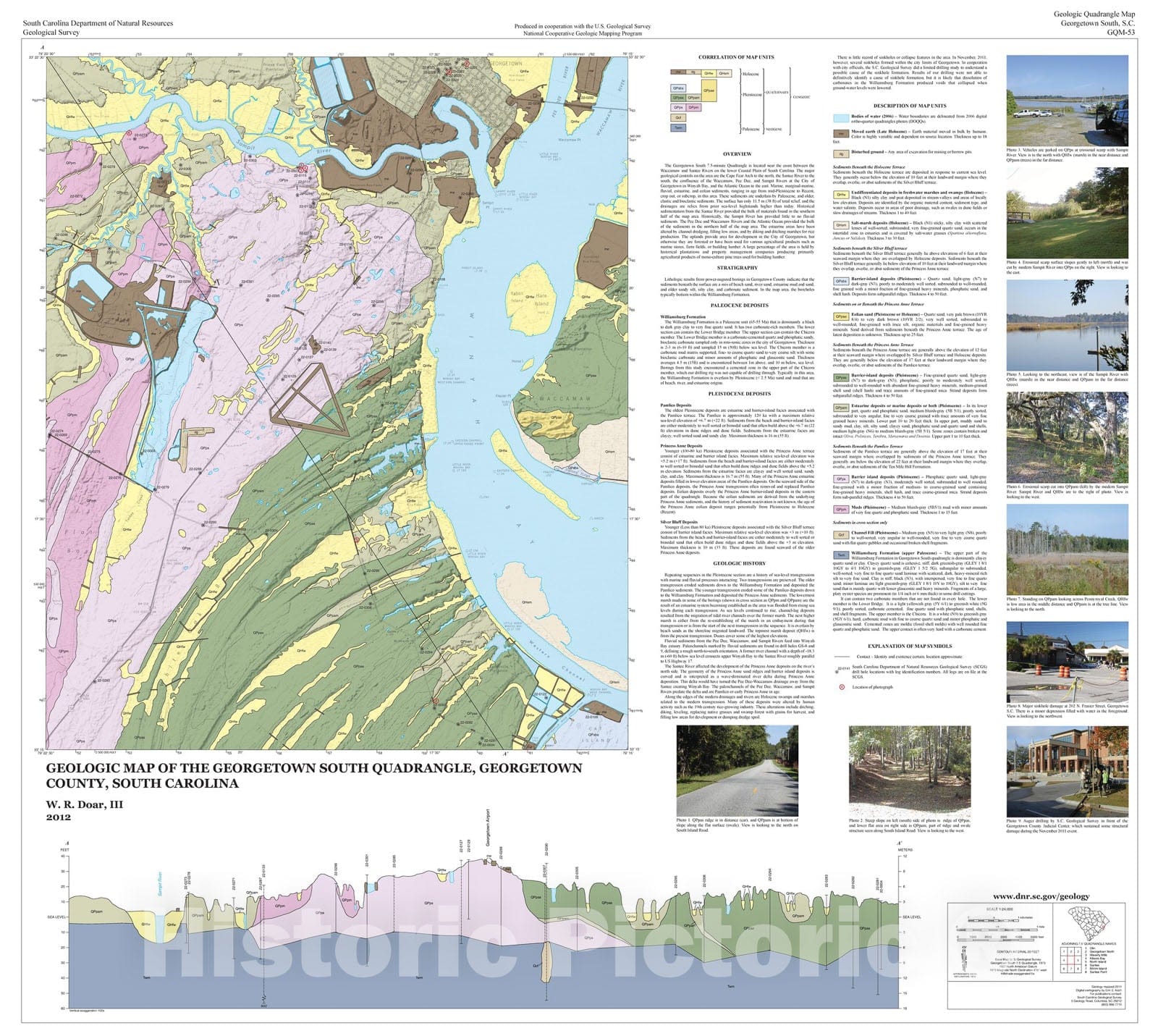 Map : Geologic Map of the Georgetown South Quadrangle, Georgetown County, South Carolina, 2012 Cartography Wall Art :