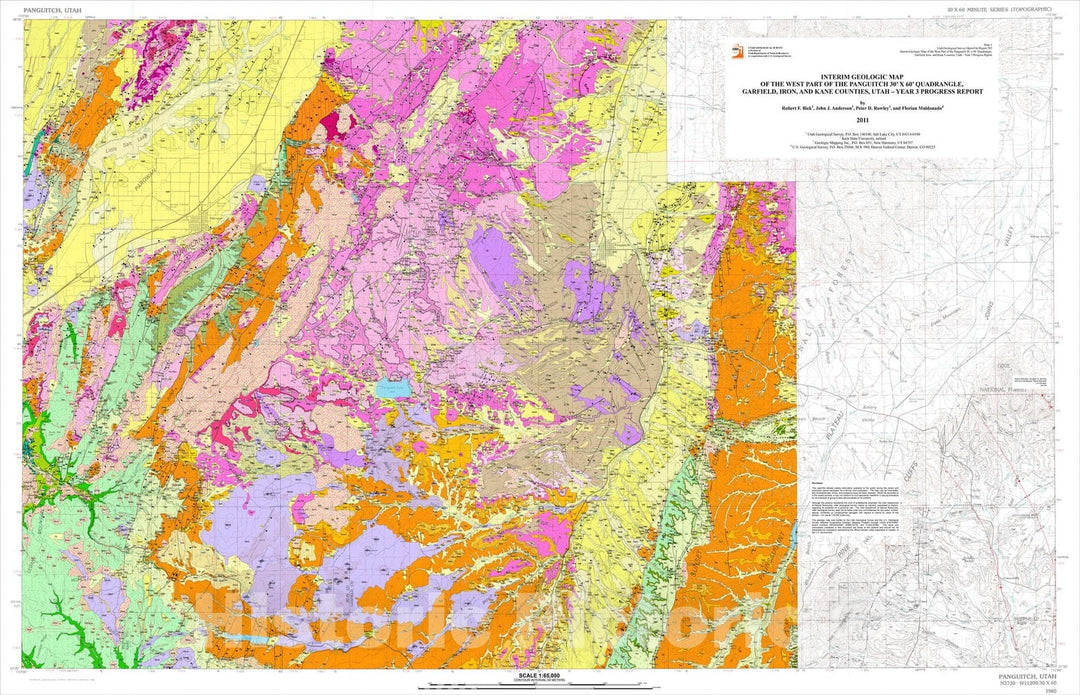 Map : Interim geologic map of the west part of the Panguitch three0' x 60' quadrangle, Garfield, Iron, and Kane Counties, Utah-Year three progress report , 2011 Cartography Wall Art :