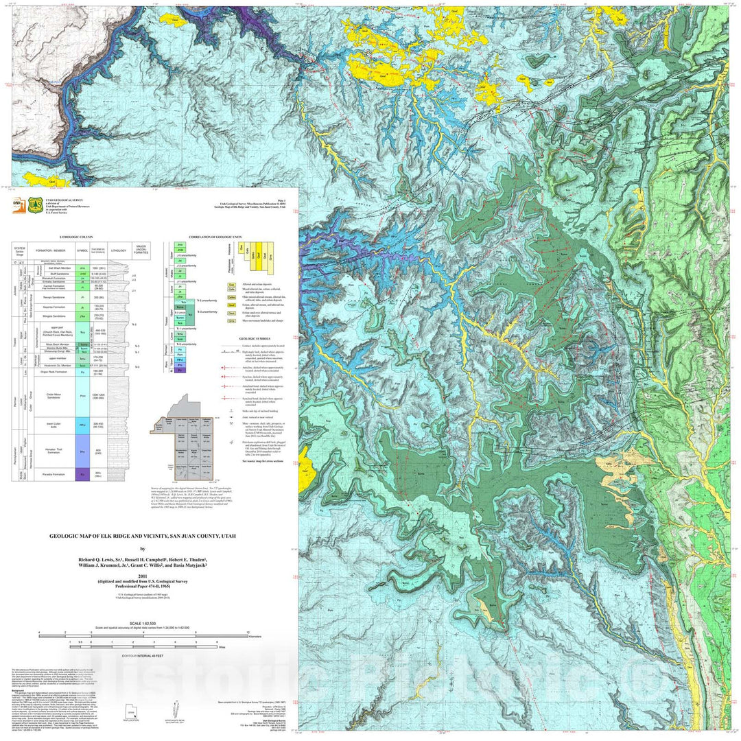 Map : Geologic map of Elk Ridge and vicinity, San Juan County, Utah, 2012 Cartography Wall Art :