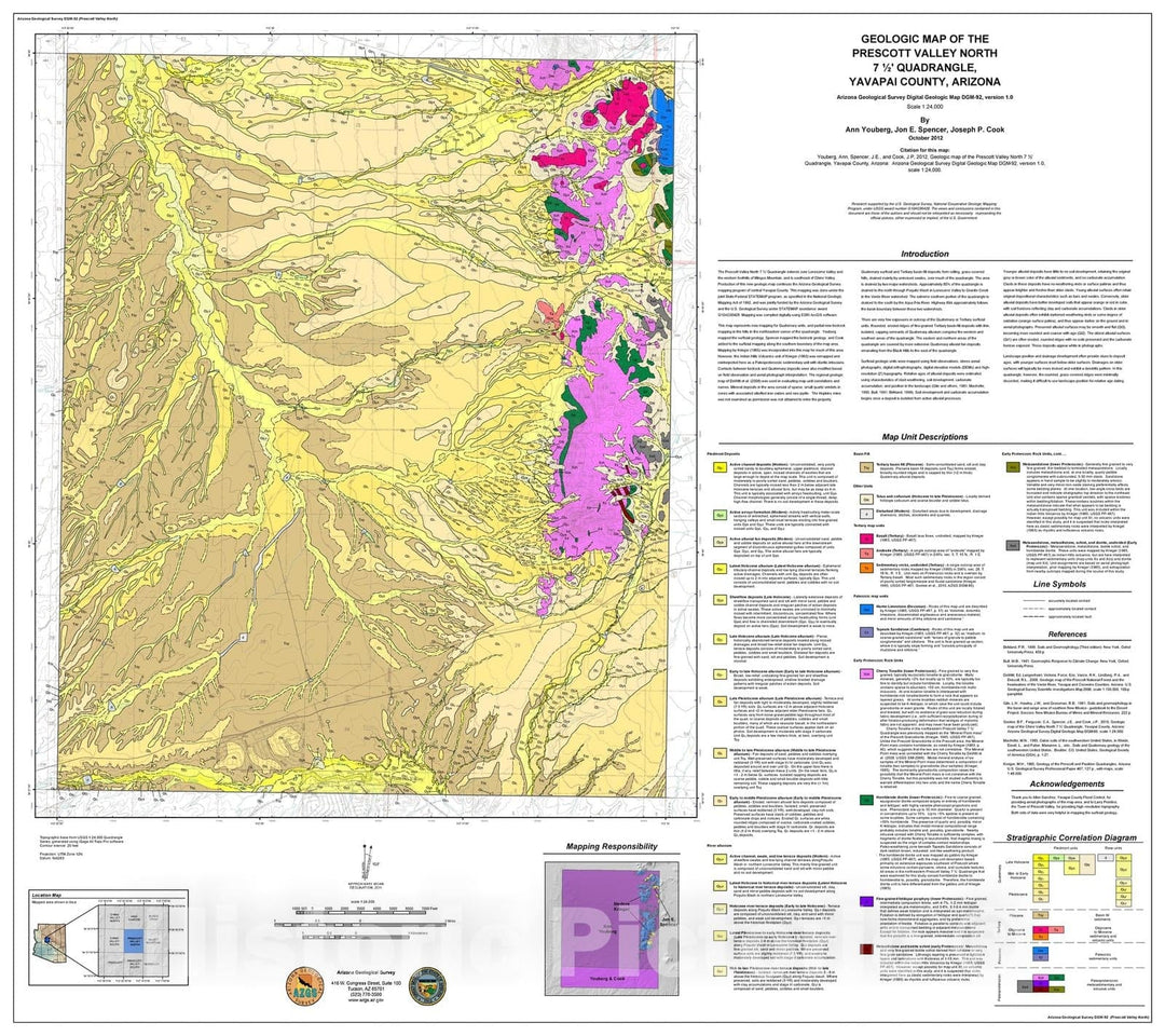 Map : Geologic map of the Prescott Valley North 7.5' Quadrangle, Yavapai County, Arizona, 2012 Cartography Wall Art :