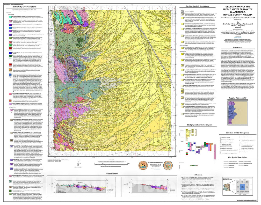 Map : Geologic map of the Middle Water Spring 7.5' Quadrangle, Mohave County, Arizona, 2012 Cartography Wall Art :