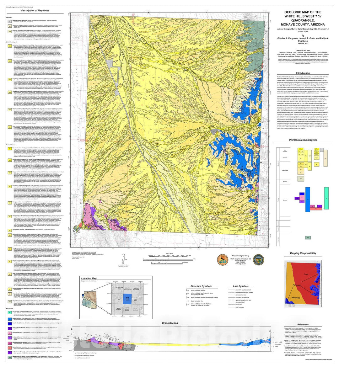 Map : Geologic map of the White Hills West seven .5' Quadrangle, Mohave County, Arizona, 2012 Cartography Wall Art :