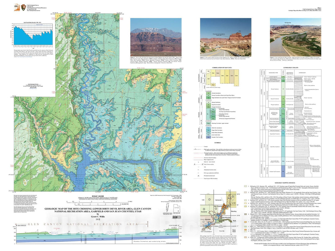 Map : Geologic map of the Hite Crossing-Lower Dirty Devil River area, Glen Canyon National Recreation Area, Garfield and San Juan Counties, Utah, 2012 Cartography Wall Art :