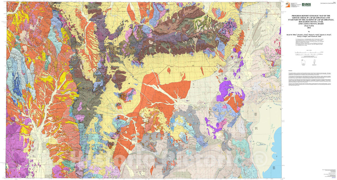 Map : Progress report geologic map of the Grouse Creek 30' x 60' quadrangle and Utah part of the Jackpot 30' x 60' quadrangle, Box Elder, 2012 Cartography Wall Art :