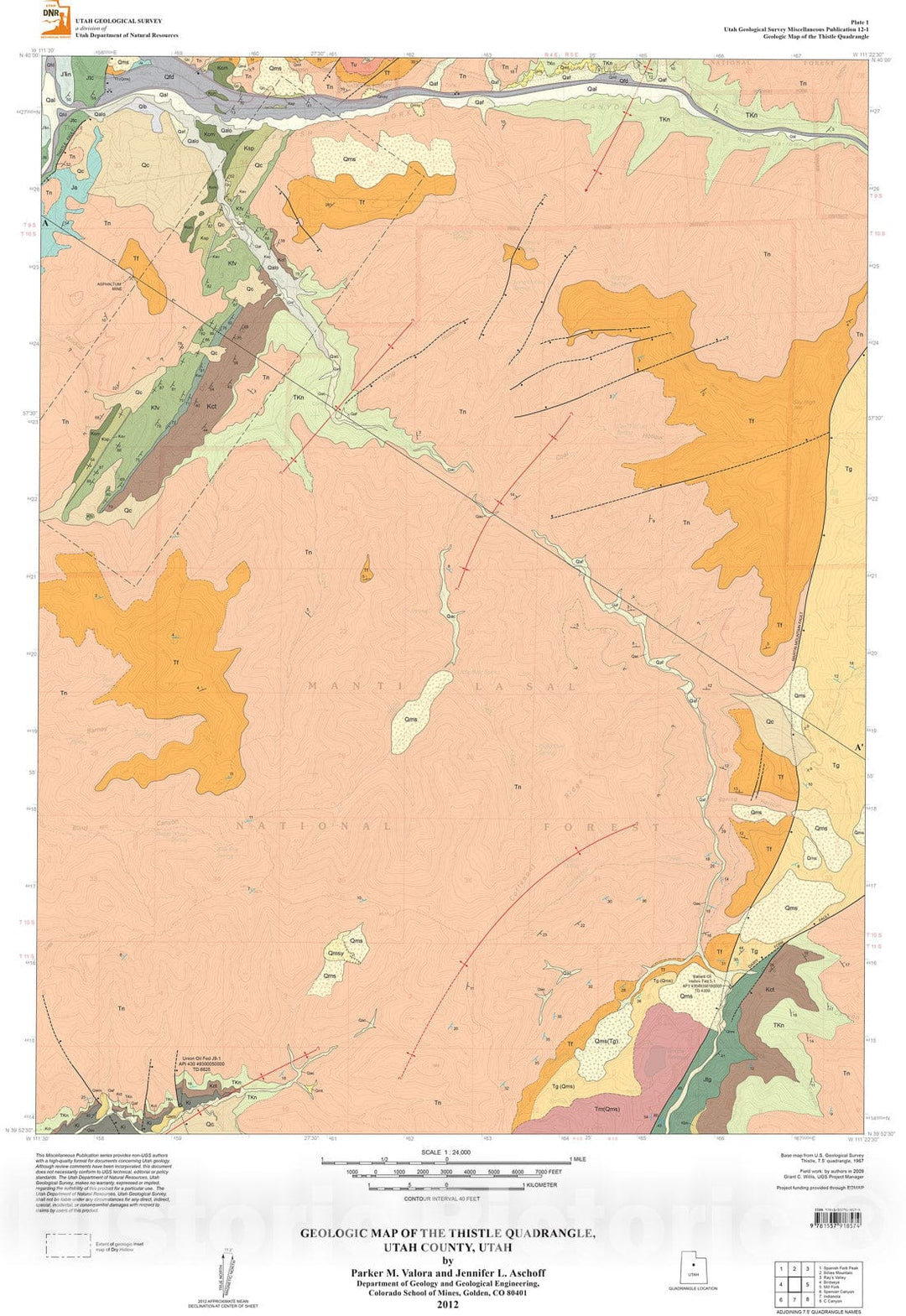 Map : Geologic map of the Thistle quadrangle, Utah County, UtahÃ¢â‚¬â€Insight into the structural-stratigraphic development of the southern, 2012 Cartography Wall Art :