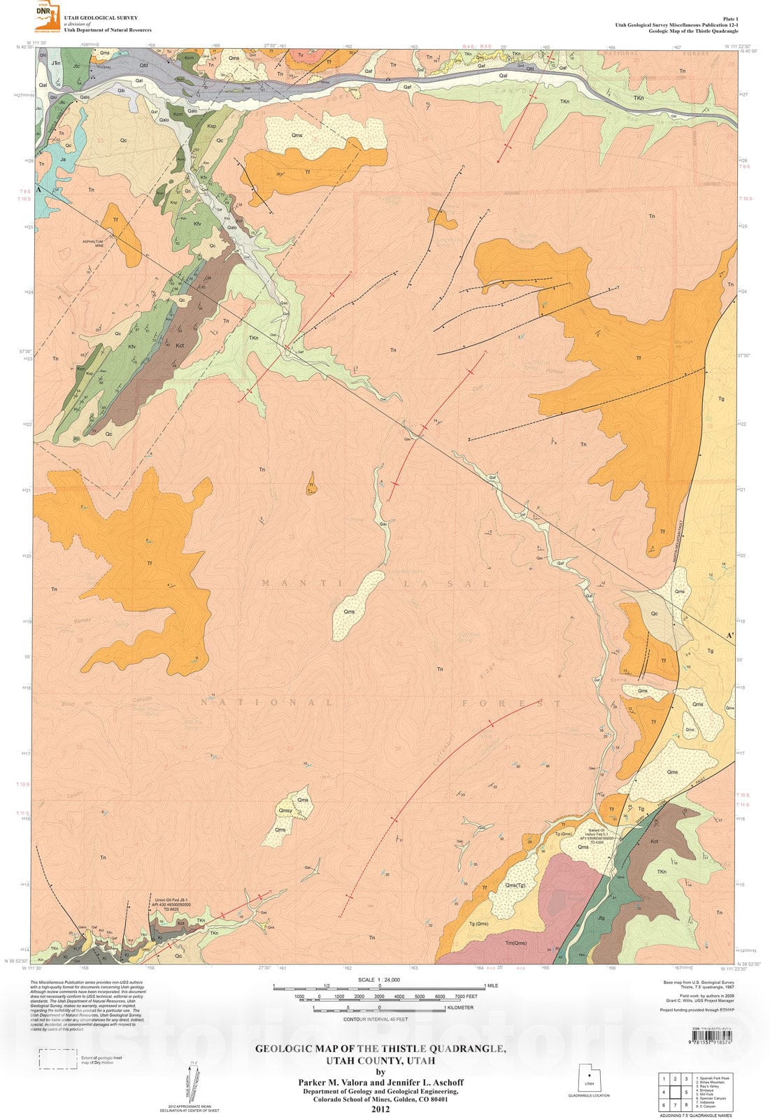 Map : Geologic map of the Thistle quadrangle, Utah County, UtahÃ¢â‚¬â€Insight into the structural-stratigraphic development of the southern, 2012 Cartography Wall Art :