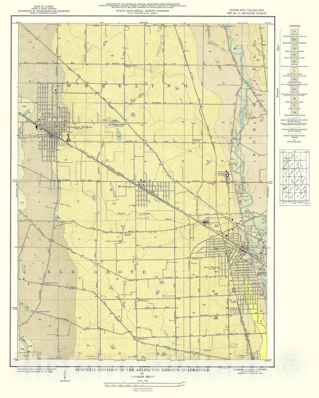 Map : Surficial geology of the Chicago region: Arlington Heights Quadrangle, 1939 Cartography Wall Art :