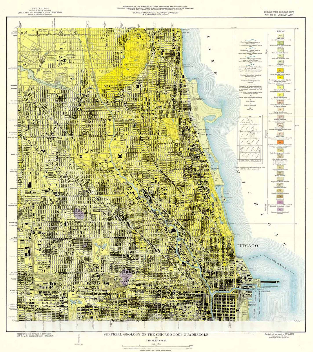 Map : Surficial geology of the Chicago region: Chicago Loop Quadrangle, 1939 Cartography Wall Art :