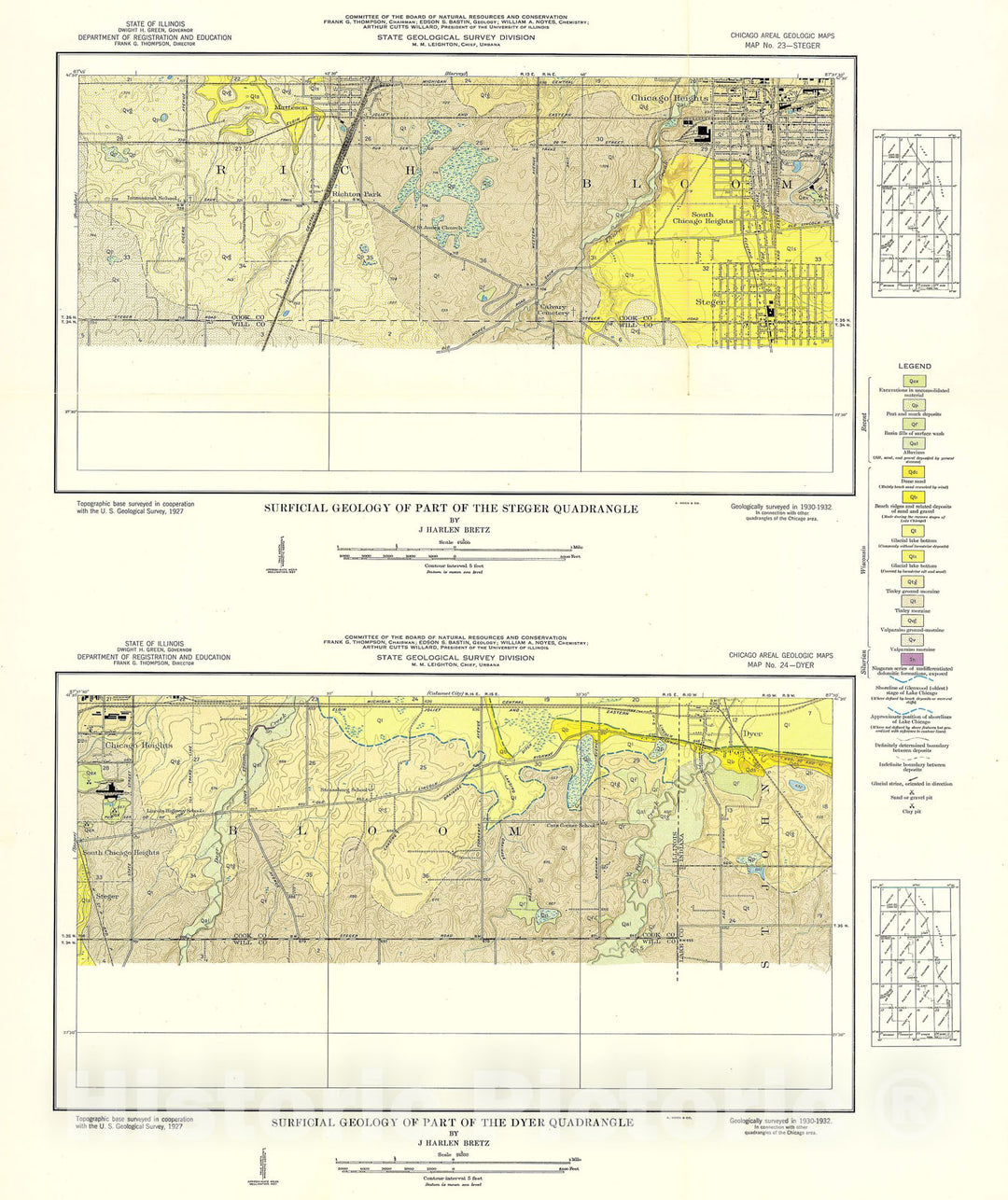 Map : Surficial geology of the Chicago region: Dyer Partial Quadrangle, 1939 Cartography Wall Art :