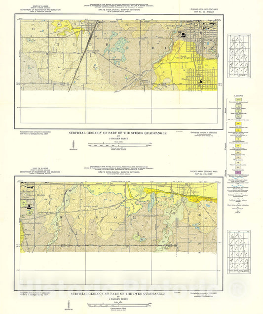 Map : Surficial geology of the Chicago region: Dyer Partial Quadrangle, 1939 Cartography Wall Art :