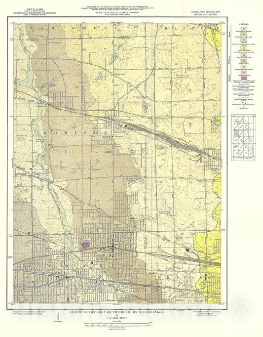 Map : Surficial geology of the Chicago region: Elmhurst Quadrangle, 1939 Cartography Wall Art :