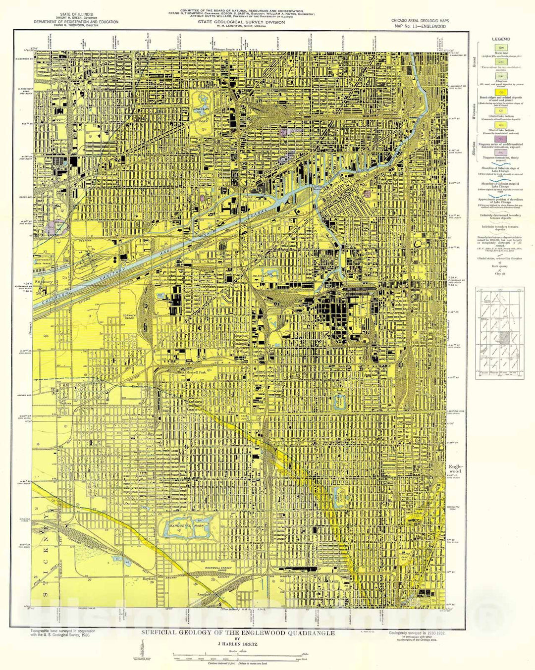 Map : Surficial geology of the Chicago region: Englewood Quadrangle, 1939 Cartography Wall Art :