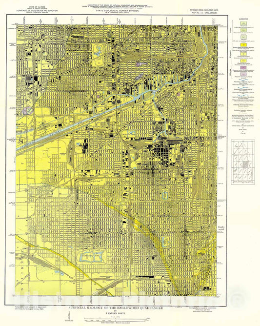Map : Surficial geology of the Chicago region: Englewood Quadrangle, 1939 Cartography Wall Art :