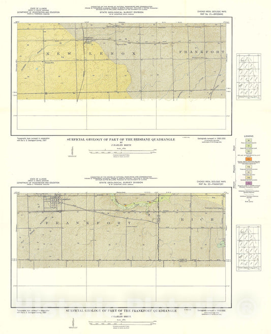 Map : Surficial geology of the Chicago region: Frankfort Partial Quadrangle, 1939 Cartography Wall Art :