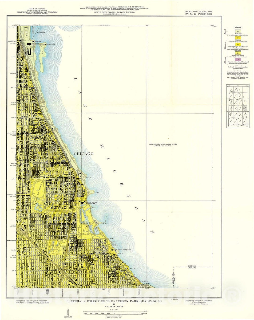 Map : Surficial geology of the Chicago region: Jackson Park Quadrangle, 1939 Cartography Wall Art :