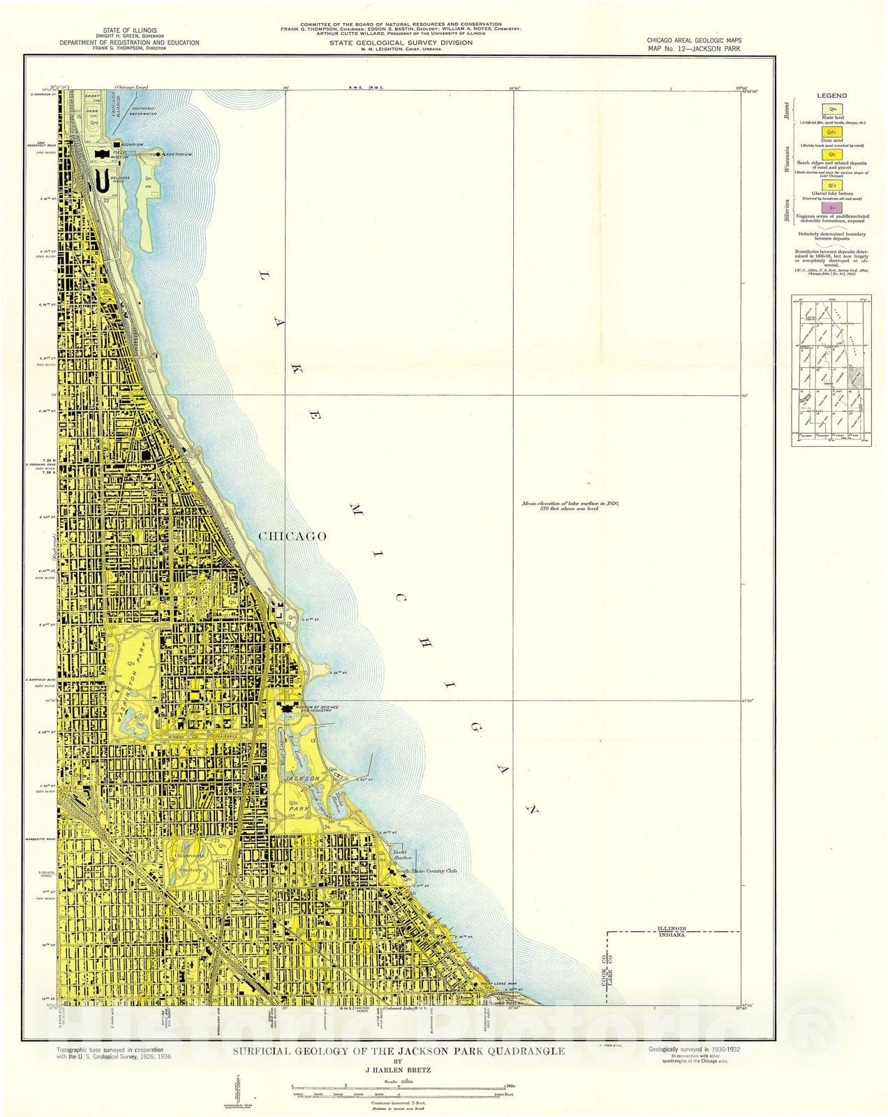Map : Surficial geology of the Chicago region: Jackson Park Quadrangle, 1939 Cartography Wall Art :