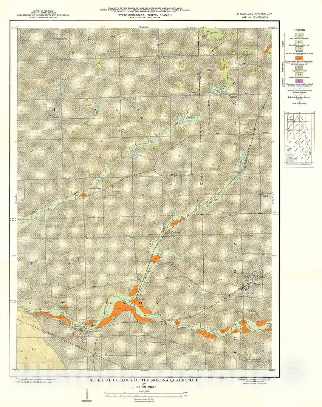 Map : Surficial geology of the Chicago region: Mokena Quadrangle, 1939 Cartography Wall Art :