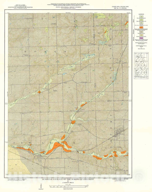 Map : Surficial geology of the Chicago region: Mokena Quadrangle, 1939 Cartography Wall Art :
