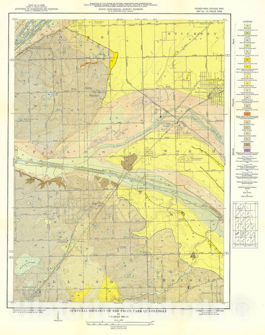 Map : Surficial geology of the Chicago region: Palos Park Quadrangle, 1939 Cartography Wall Art :