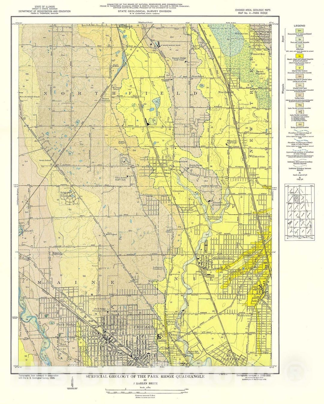 Map : Surficial geology of the Chicago region: Park Ridge Quadrangle, 1939 Cartography Wall Art :