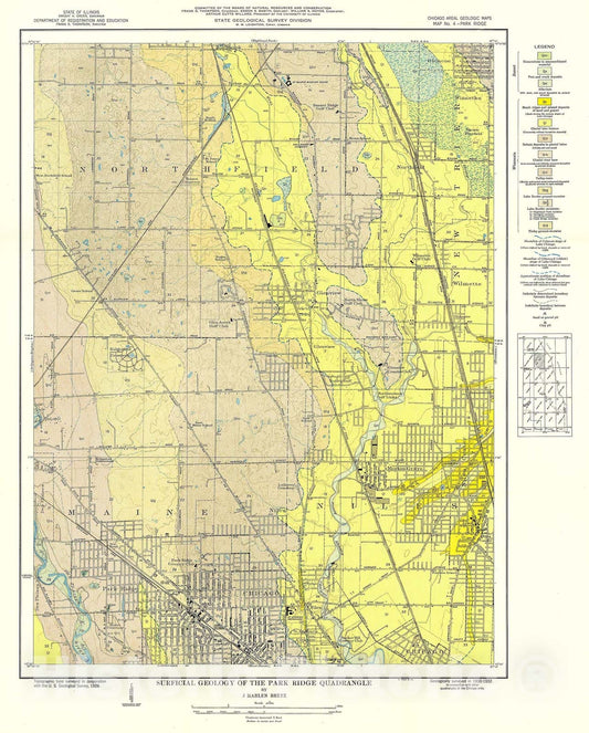 Map : Surficial geology of the Chicago region: Park Ridge Quadrangle, 1939 Cartography Wall Art :