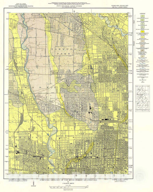 Map : Surficial geology of the Chicago region: River Forest Quadrangle, 1939 Cartography Wall Art :