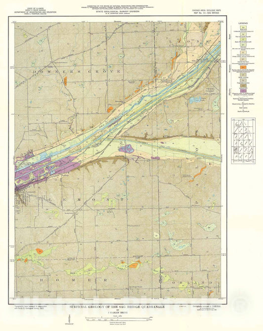 Map : Surficial geology of the Chicago region: Sag Bridge Quadrangle, 1939 Cartography Wall Art :