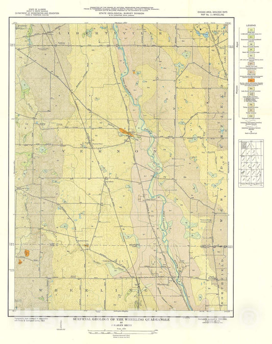 Map : Surficial geology of the Chicago region: Wheeling Quadrangle, 1939 Cartography Wall Art :