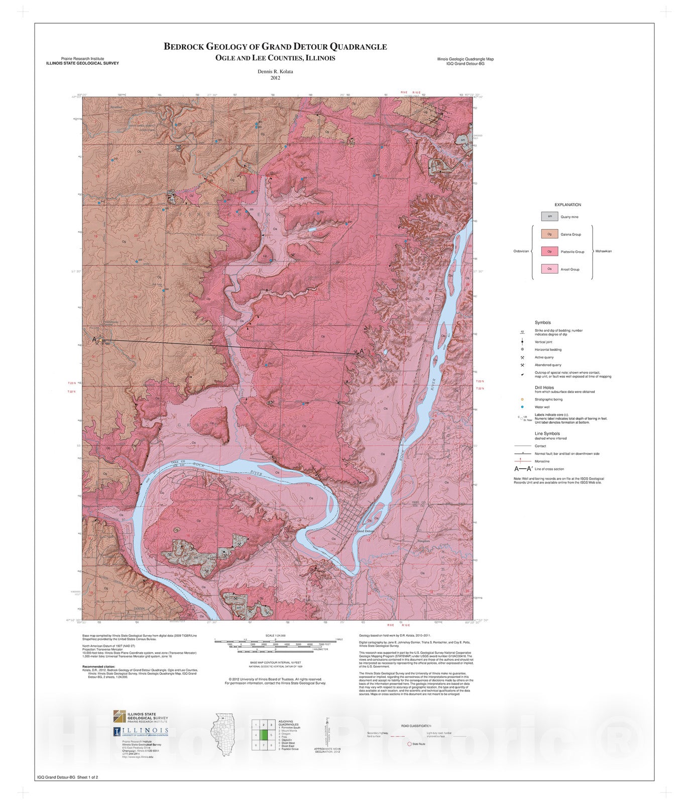 Map : Bedrock geology of Grand Detour Quadrangle, 2012 Cartography Wall Art :