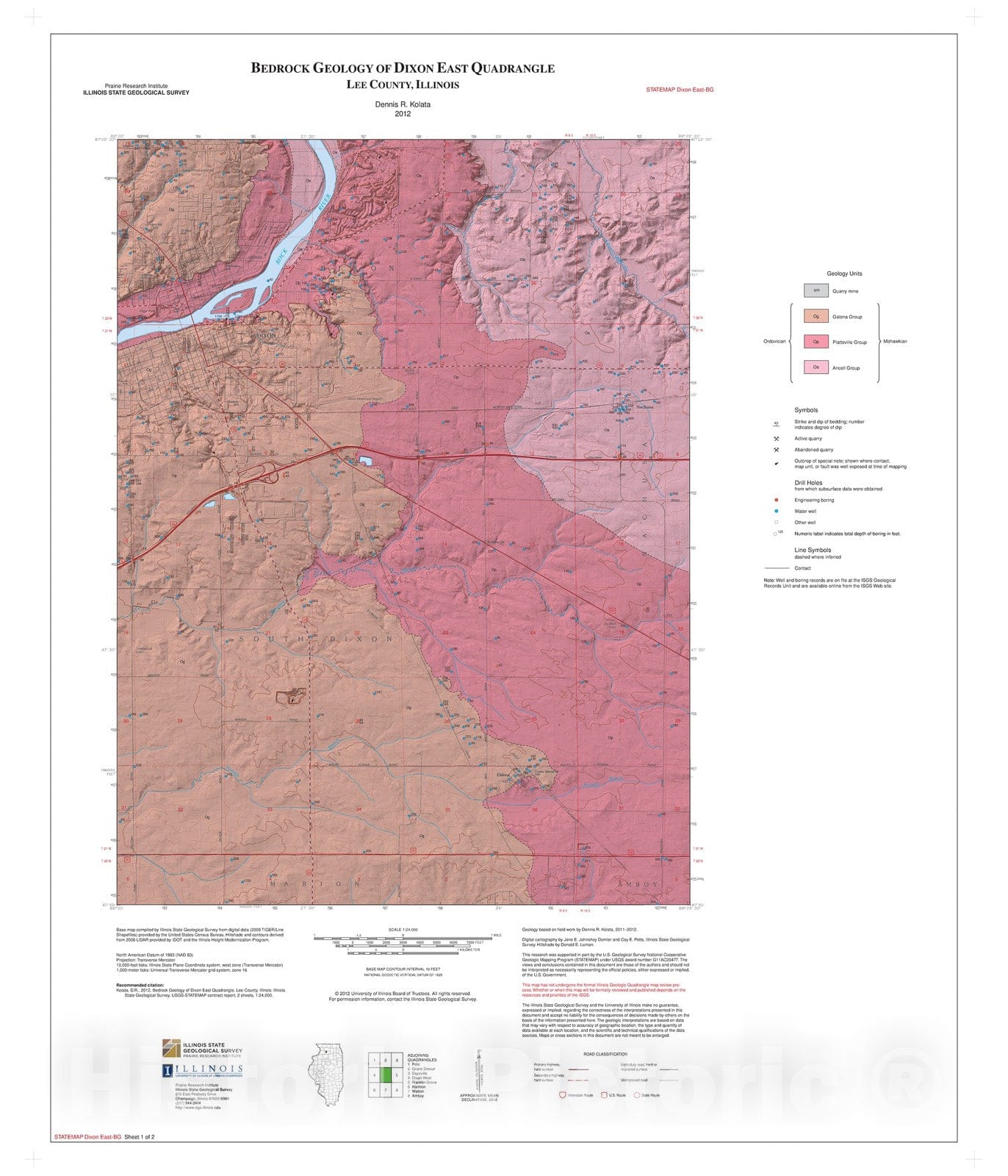 Map : Bedrock geology of Dixon East Quadrangle, 2012 Cartography Wall Art :