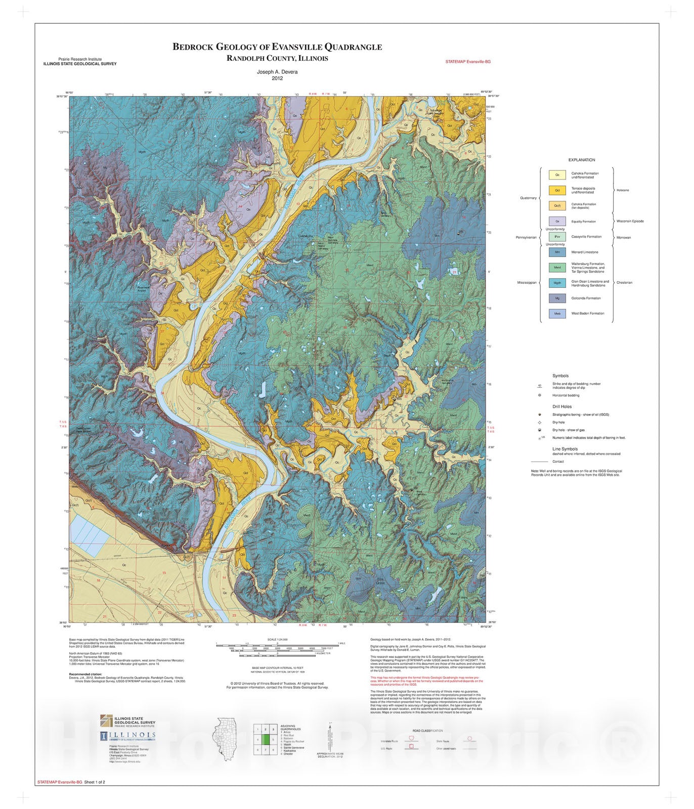 Map : Bedrock geology of Evansville Quadrangle, 2012 Cartography Wall Art :