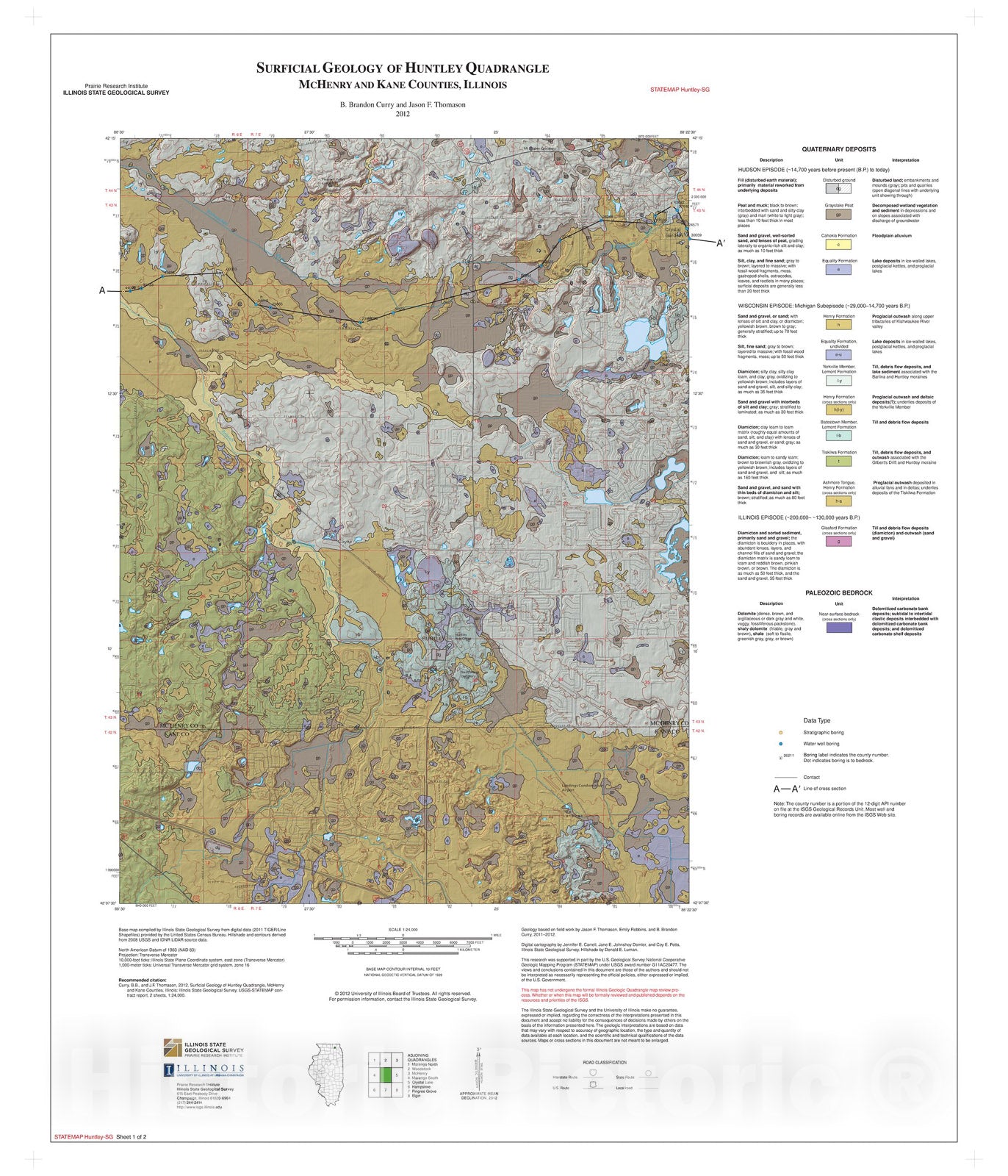 Map : Surficial geology of Huntley Quadrangle, 2012 Cartography Wall Art :