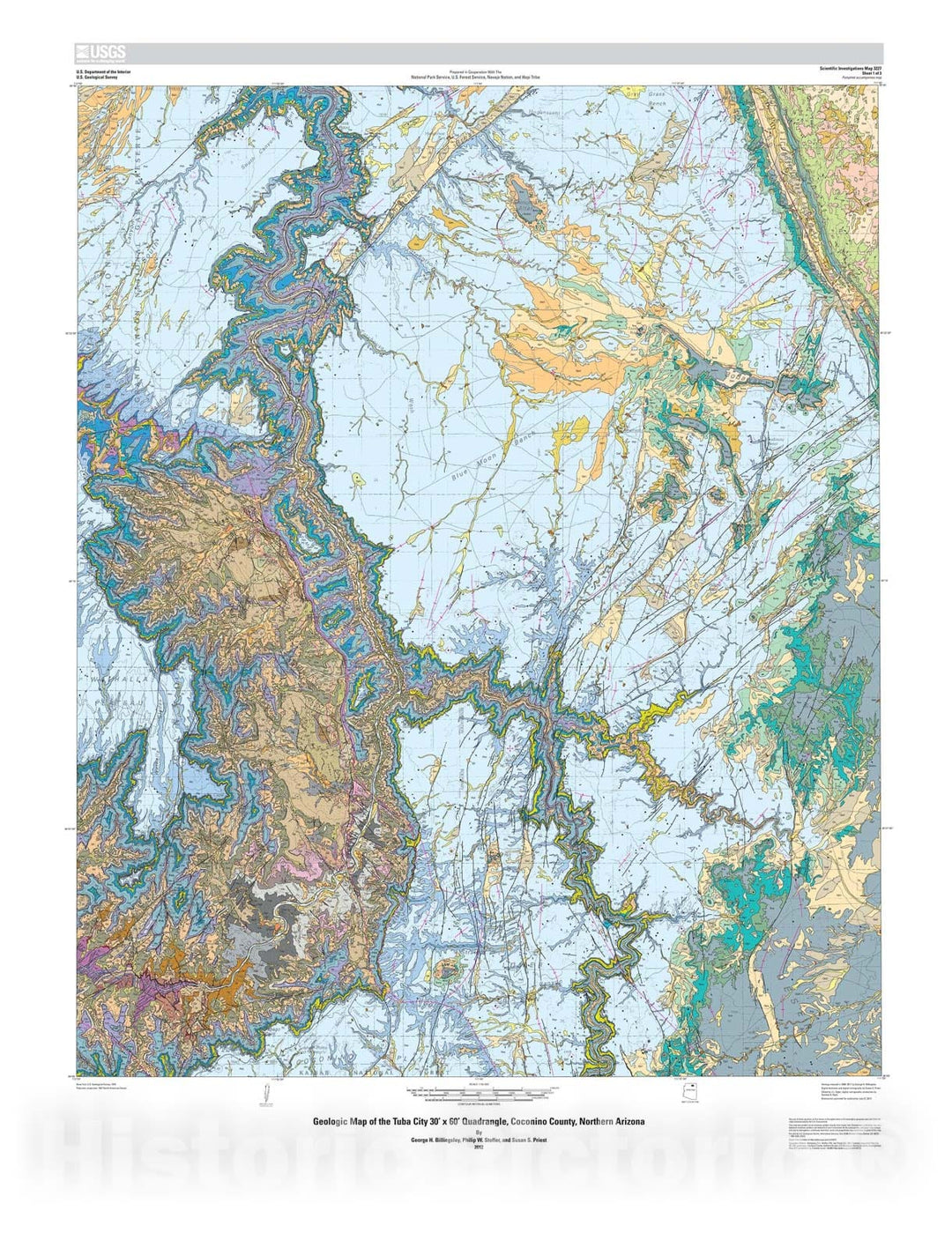 Map : Geologic map of the Tuba City 30' x 60' quadrangle, Coconino County, Arizona, 2012 Cartography Wall Art :
