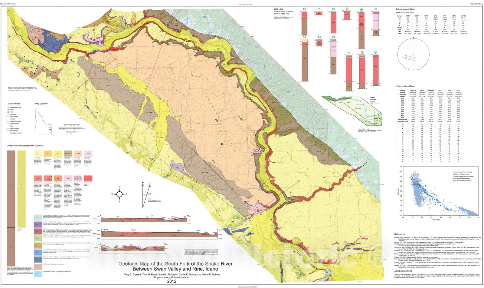 Map : Geologic Map of the South Fork of the Snake River between Swan Valley and Ririe, Idaho, 2012 Cartography Wall Art :