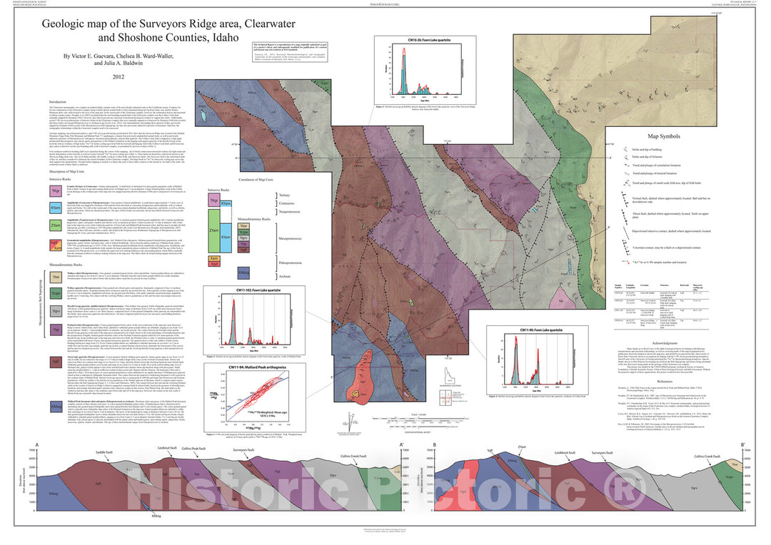 Map : Geologic Map of the Surveyors Ridge Area, Clearwater and Shoshone Counties, Idaho, 2012 Cartography Wall Art :