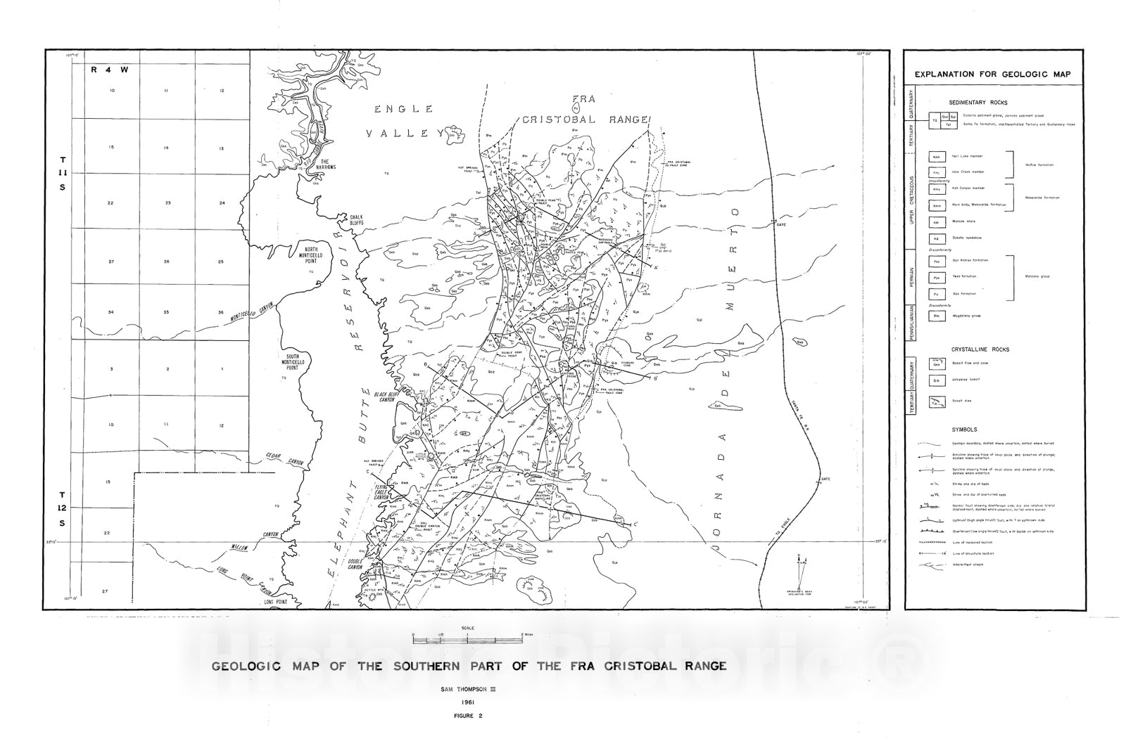 Map : Geology of the southern part of the Fra Cristobal Range, Sierra County, New Mexico, 1961 Cartography Wall Art :