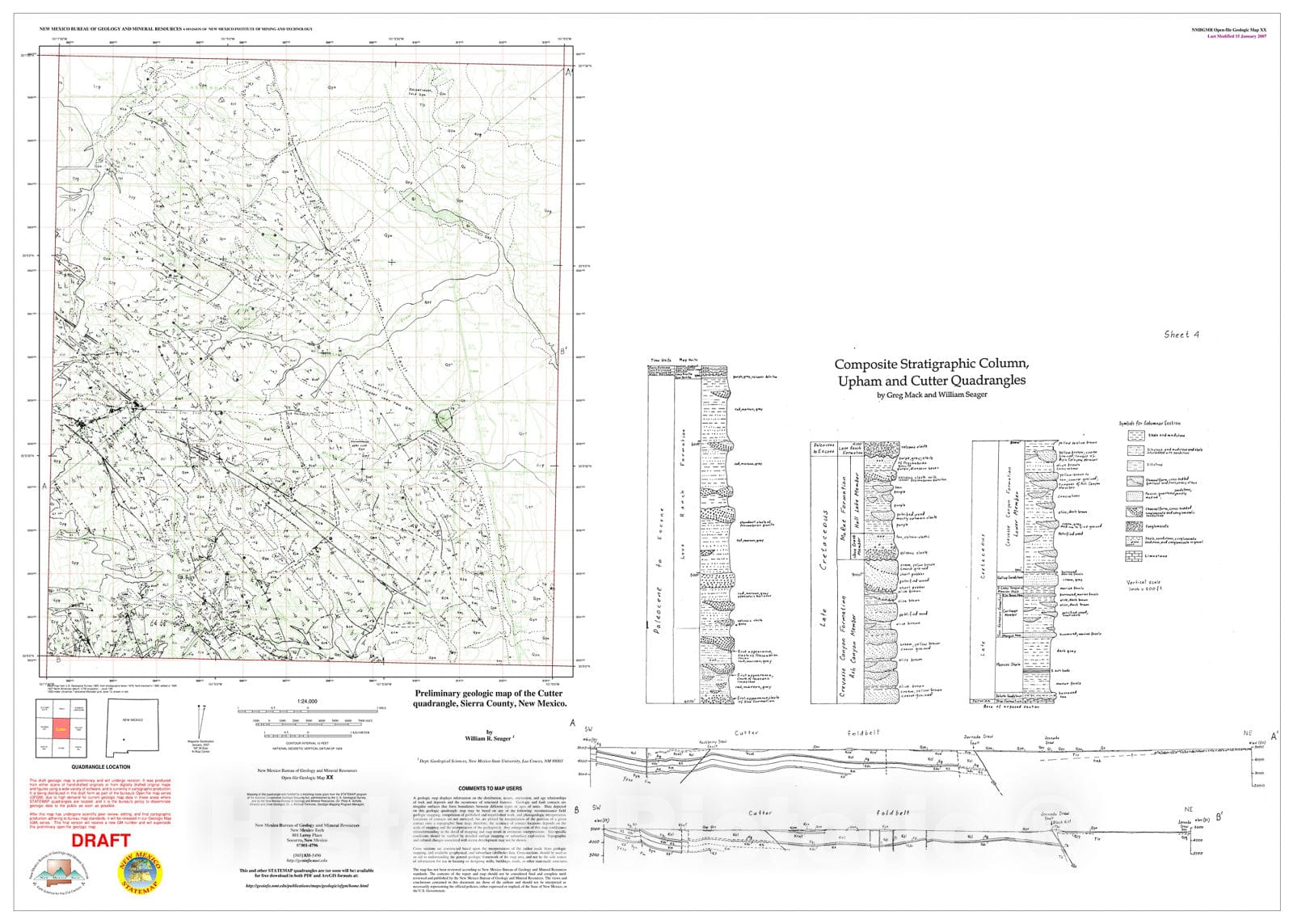 Map : Preliminary geologic map of the Cutter quadrangle, Sierra County, New Mexico, 1995 Cartography Wall Art :