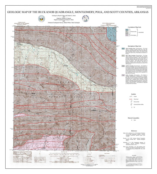 Map : Geologic map of the Buck Knob Quadrangle, Montgomery, Polk, and Scott counties, Arkansas, 2007 Cartography Wall Art :