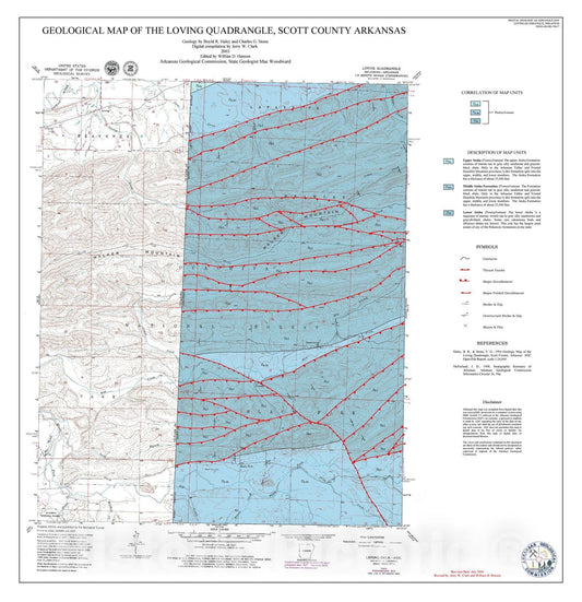 Map : Geological map of the Loving Quadrangle, Scott County, Arkansas, 2003 Cartography Wall Art :