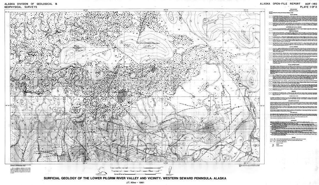 Map : Surficial geology of lower Pilgrim Valley and vicinity, western Seward Peninsula, Alaska, 1981 Cartography Wall Art :