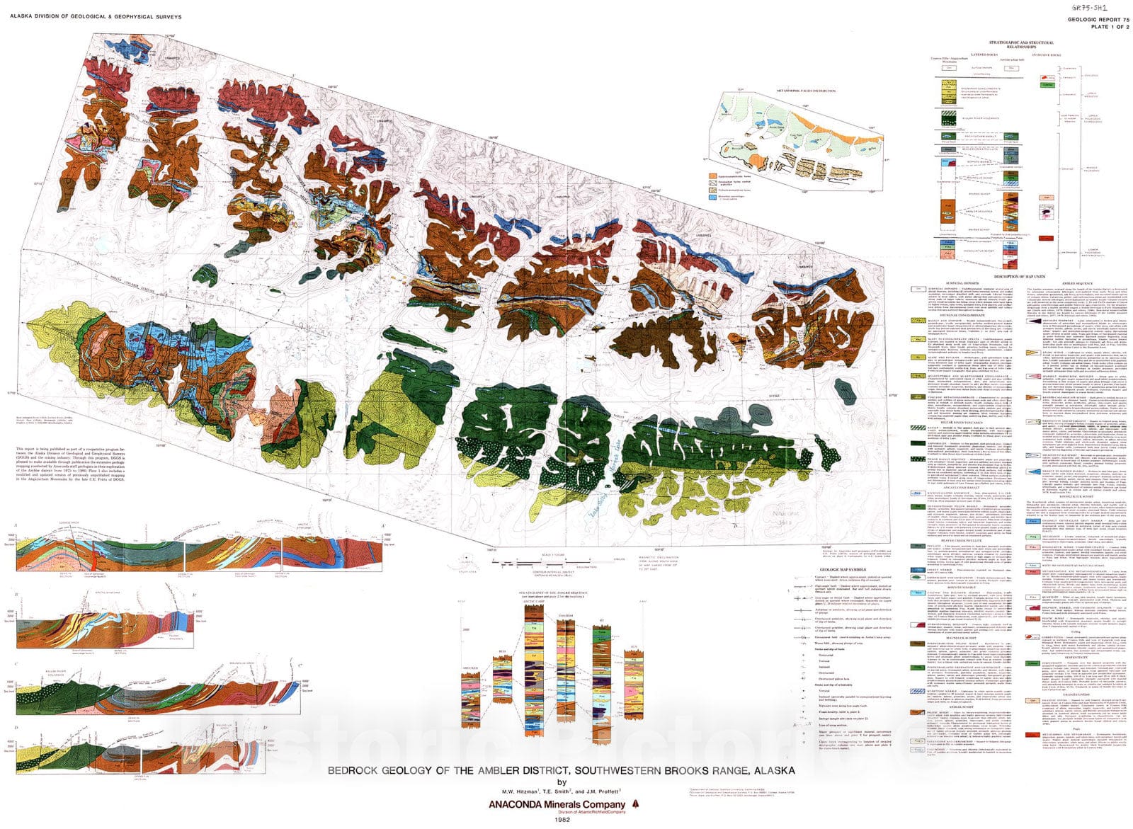 Map : Bedrock geology of the Ambler district, southwestern Brooks Range, Alaska, 1982 Cartography Wall Art :