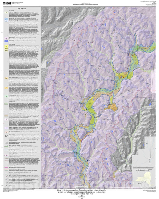 Map : Hydrogeology of the Susquehanna River valley-fill aquifer system and adjacent areas in eastern Broome and southeastern Chenango Counties, New York, 2013 Cartography Wall Art :