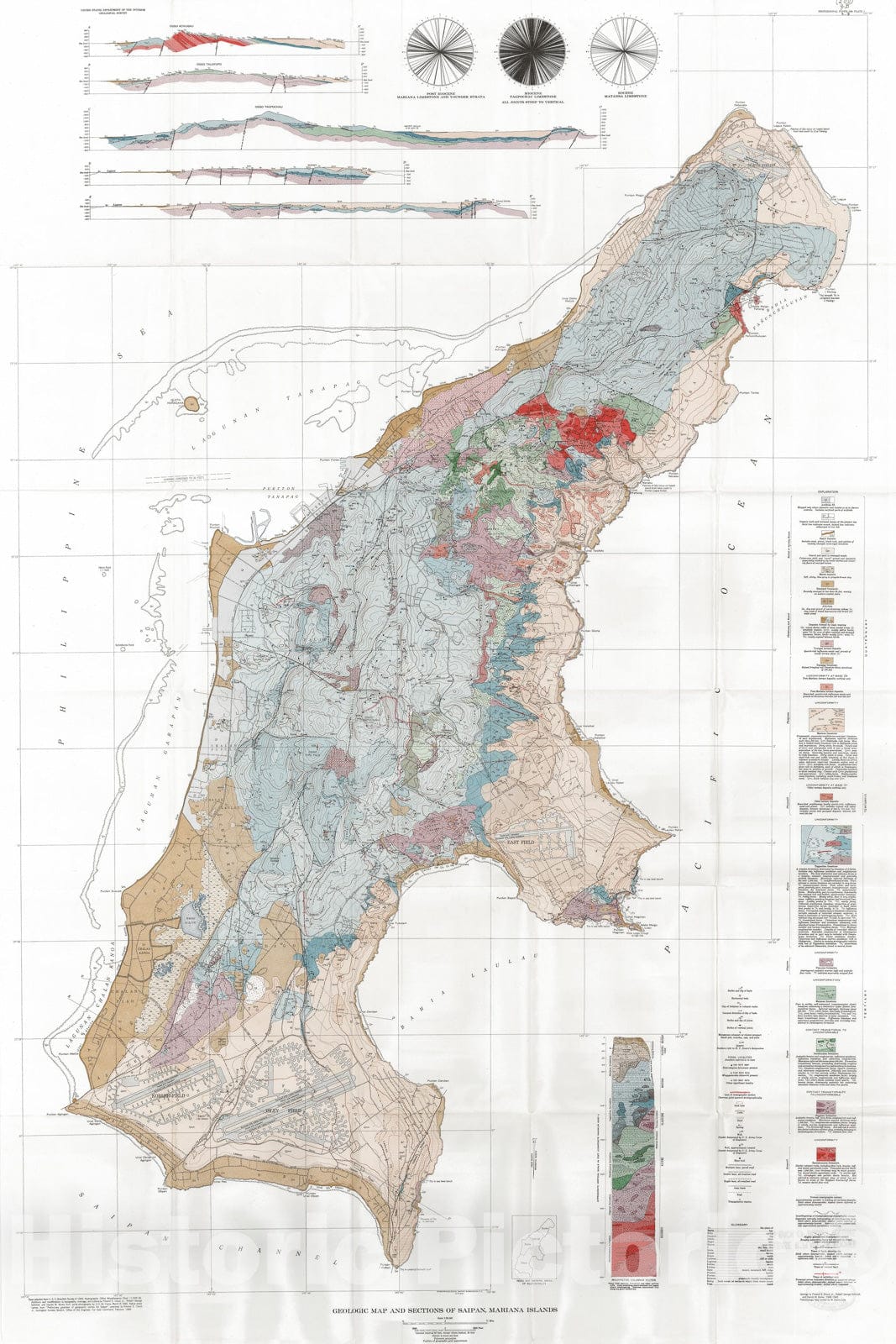 Map : Geology of Saipan, Mariana Islands, 1958 Cartography Wall Art :