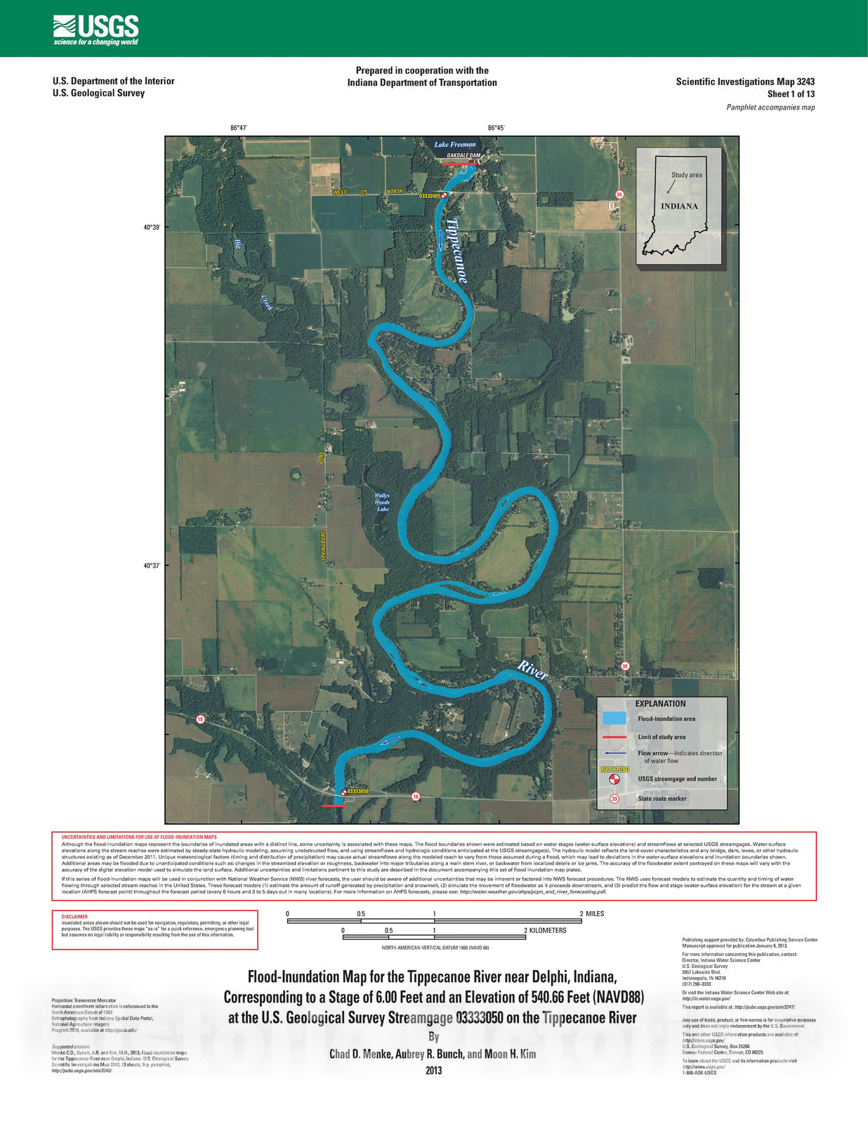 Map : Flood-inundation maps for the Tippecanoe River near Delphi, Indiana, 2013 Cartography Wall Art :