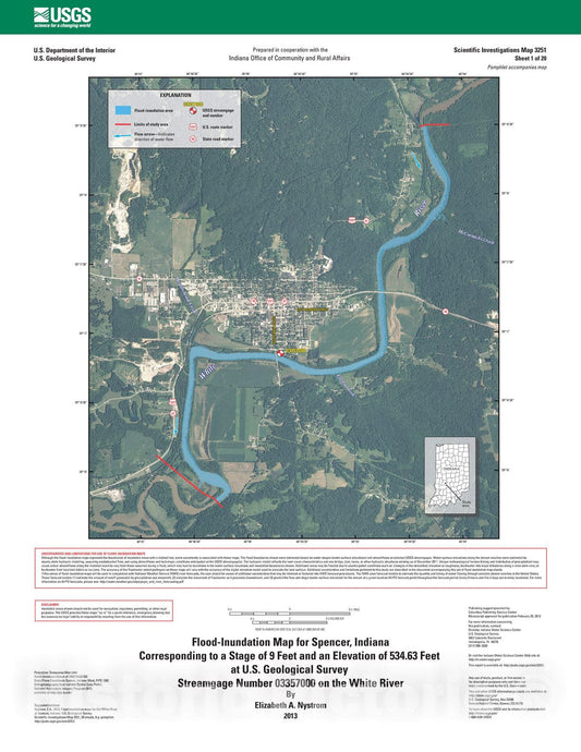 Map : Flood-inundation maps for the White River at Spencer, Indiana, 2013 Cartography Wall Art :
