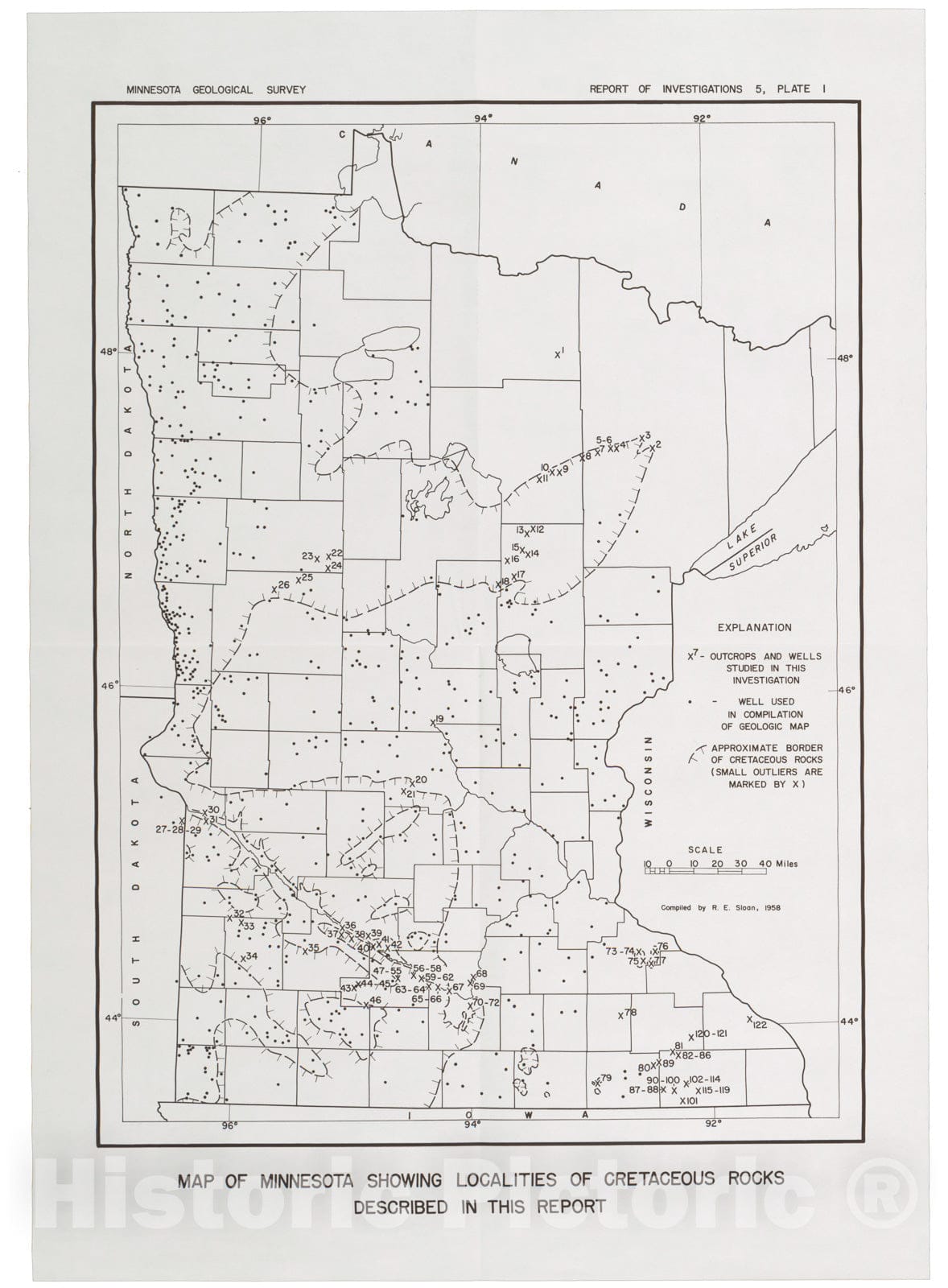 Map : The Cretaceous System in Minnesota, 1964 Cartography Wall Art :