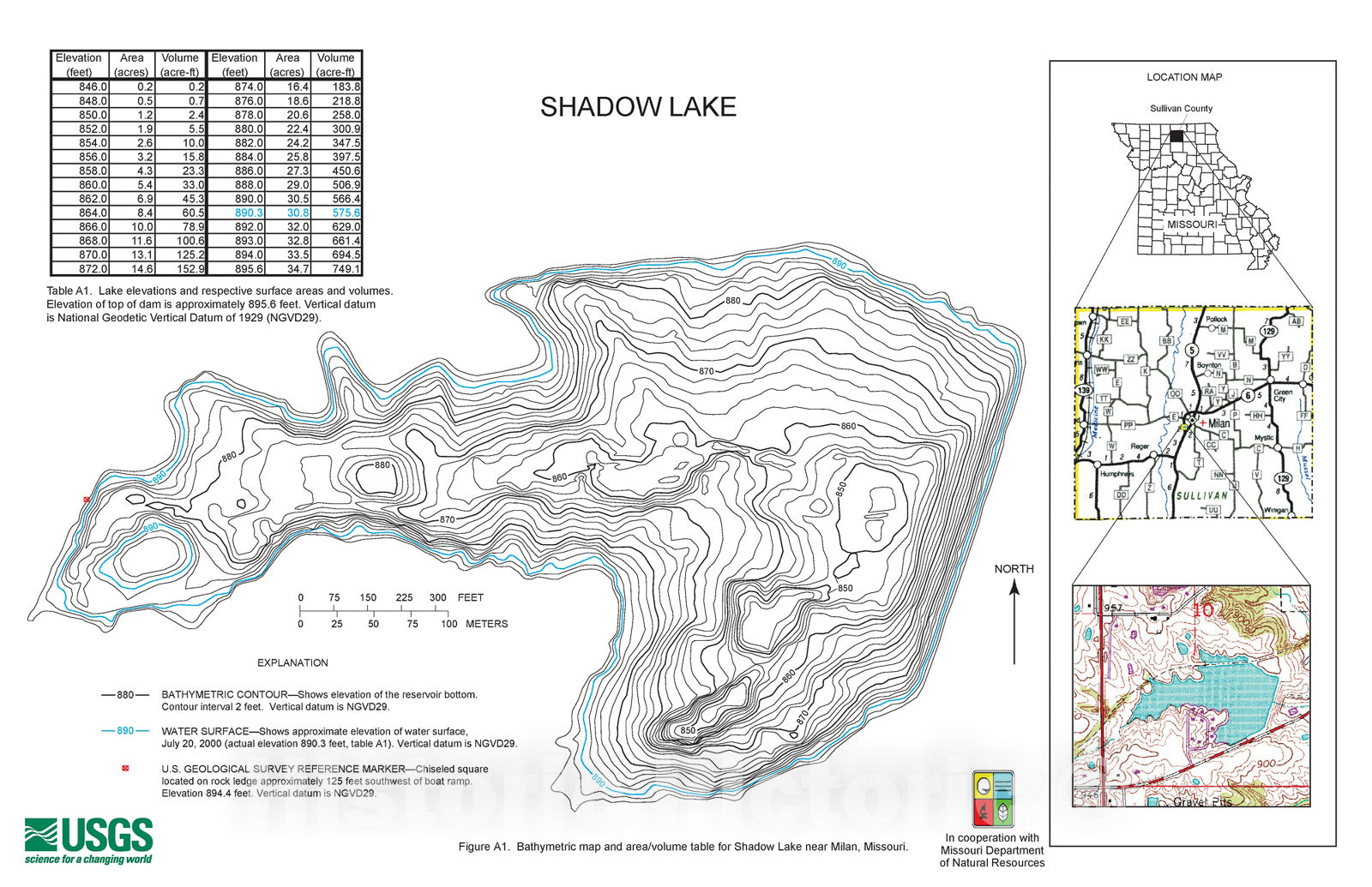Map : Bathymetric surveys of selected lakes in Missouri -- 2000-2008, 2013 Cartography Wall Art :